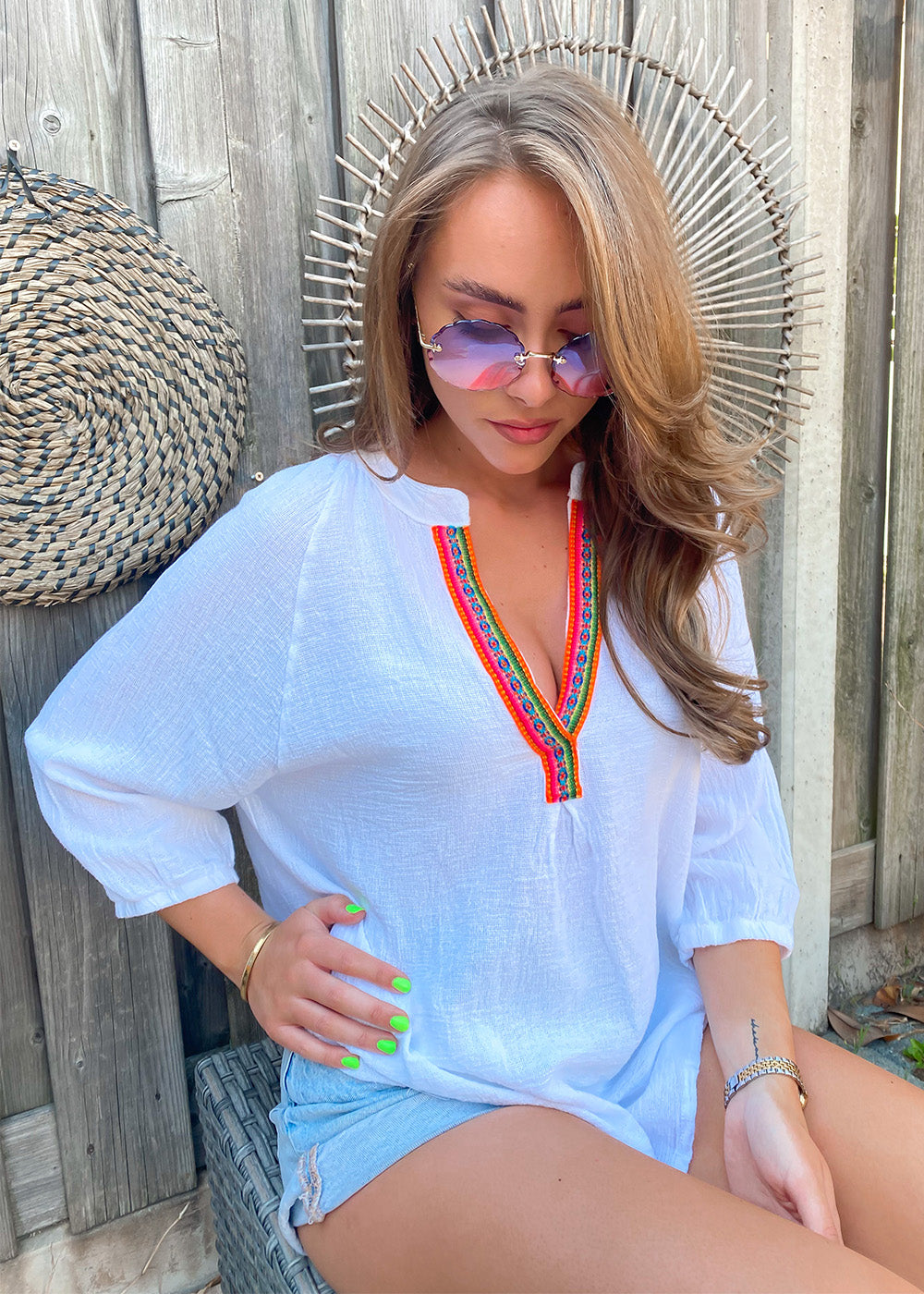 Las Dalias Top - White
